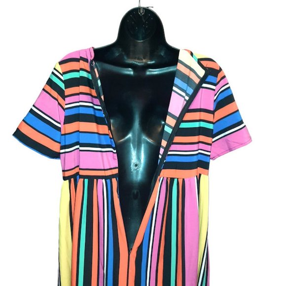 Shein Women Size Large 8 / 10 Multi Colorful Striped Tiered Long Dress - Picture 4 of 7